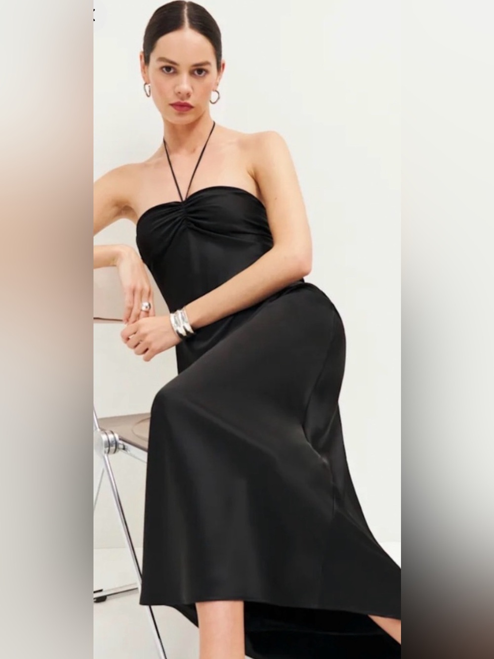 NWT REFORMATION Valora Black Satin Dress 12